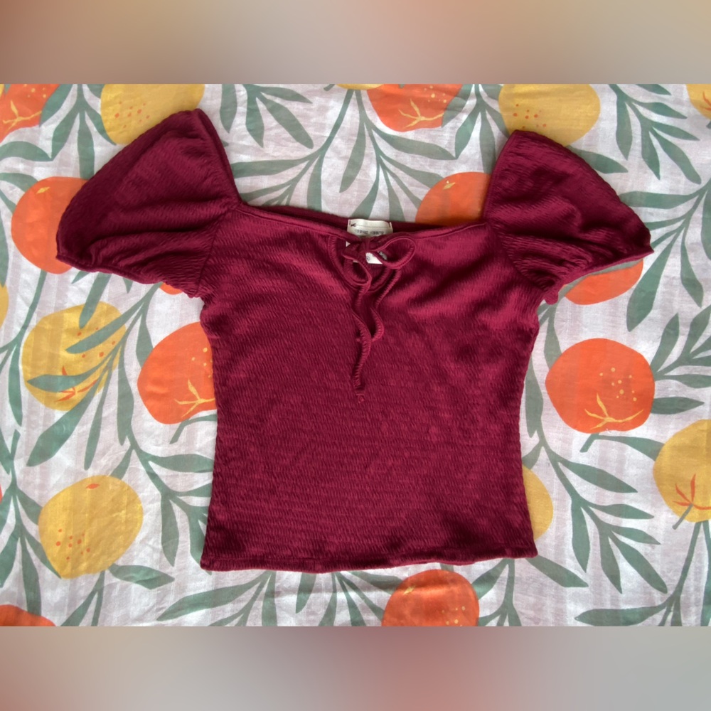 French Pastry Deep Red Peasant Top Size XL